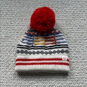 Marine Layer Striped Beanie with Red Pom-Pom